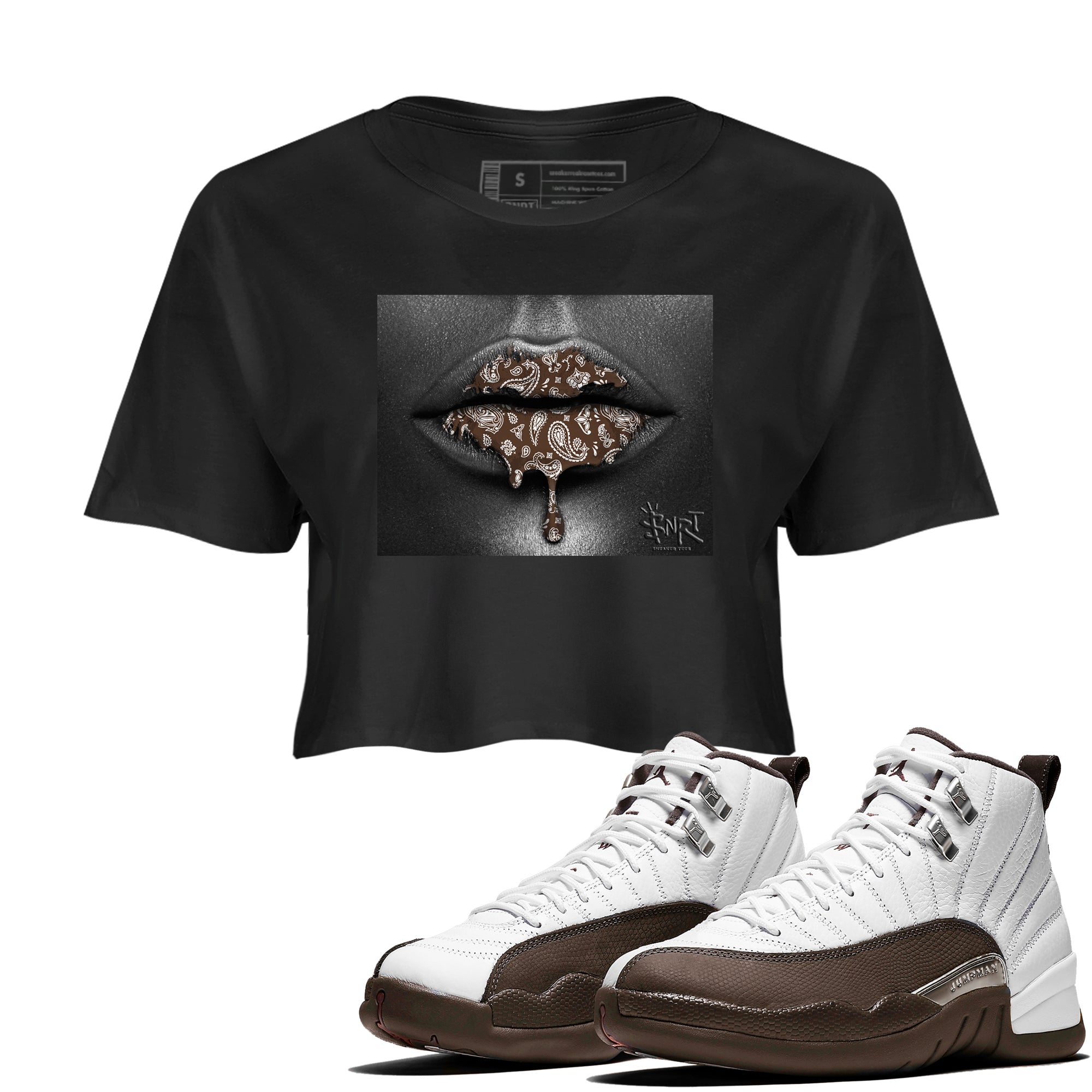 Bandana Lips snkmatch Women's Top - Air Jordan 12 Baroque Brown