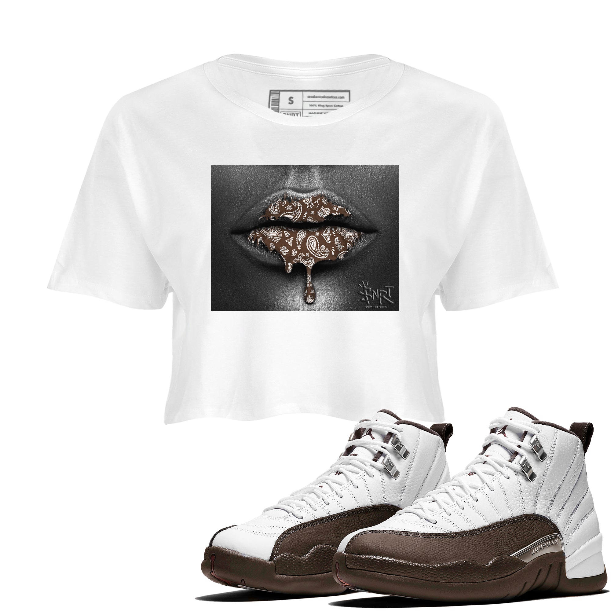 Bandana Lips snkmatch Women's Top - Air Jordan 12 Baroque Brown