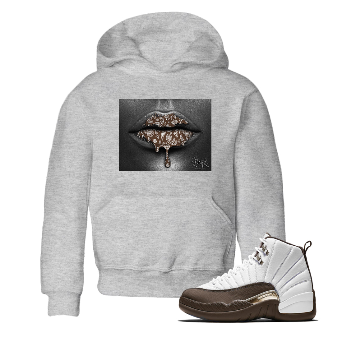 Bandana Lips snkmatch Tees Kids - Air Jordan 12 Baroque Brown