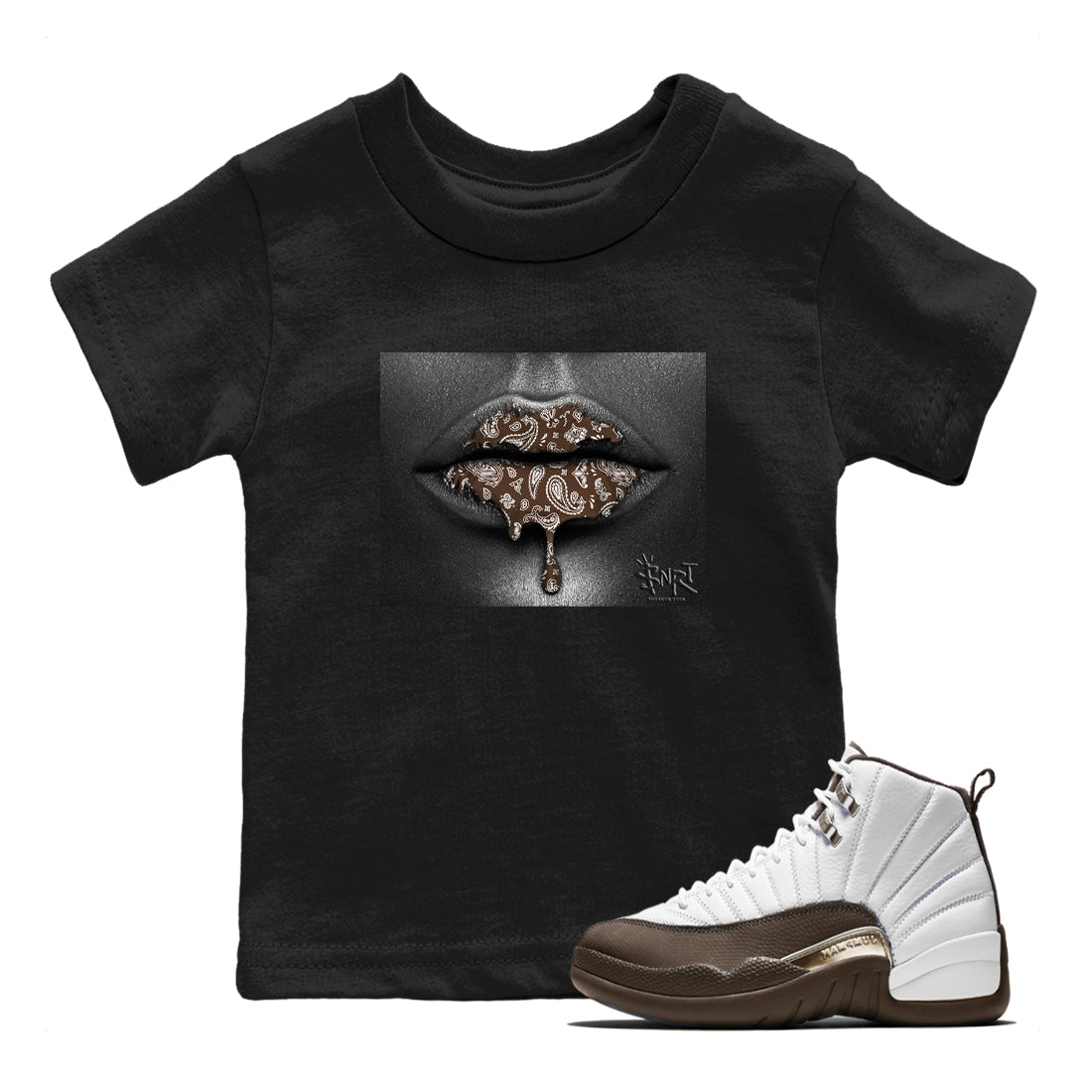 Bandana Lips snkmatch Tees Kids - Air Jordan 12 Baroque Brown