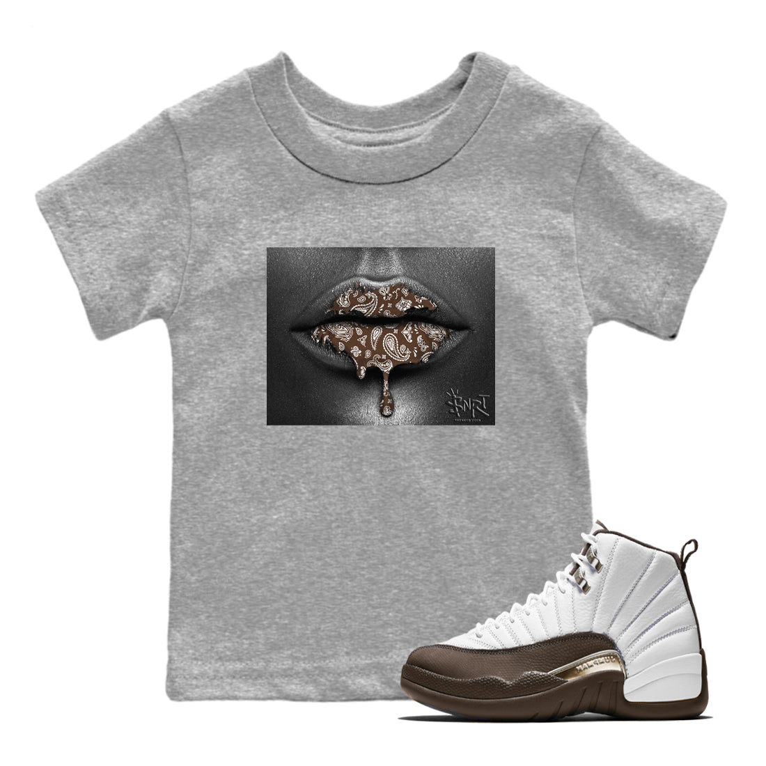 Bandana Lips snkmatch Tees Kids - Air Jordan 12 Baroque Brown