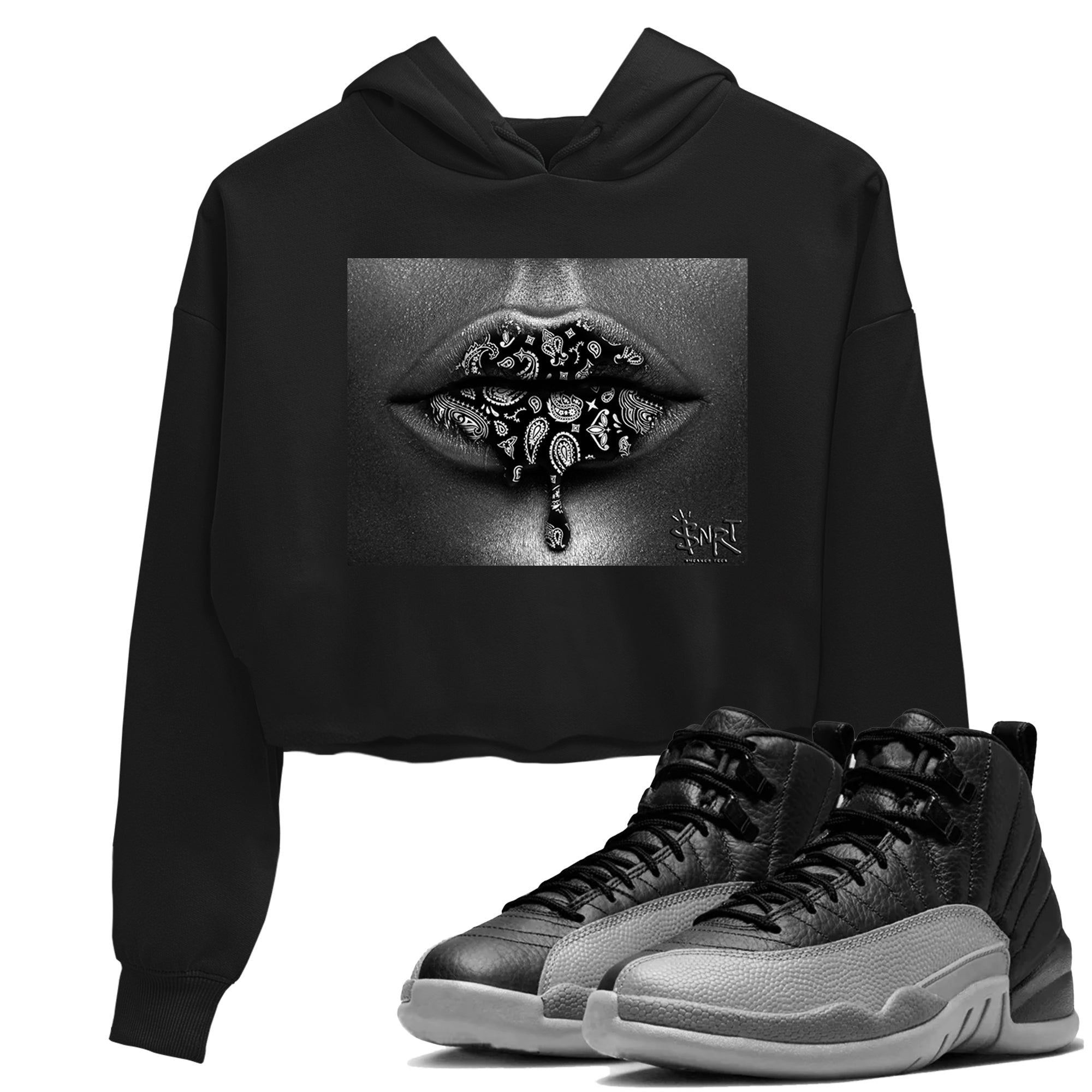 Bandana Lips snkmatch Women's Top - Air Jordan 12 Black Wolf Grey