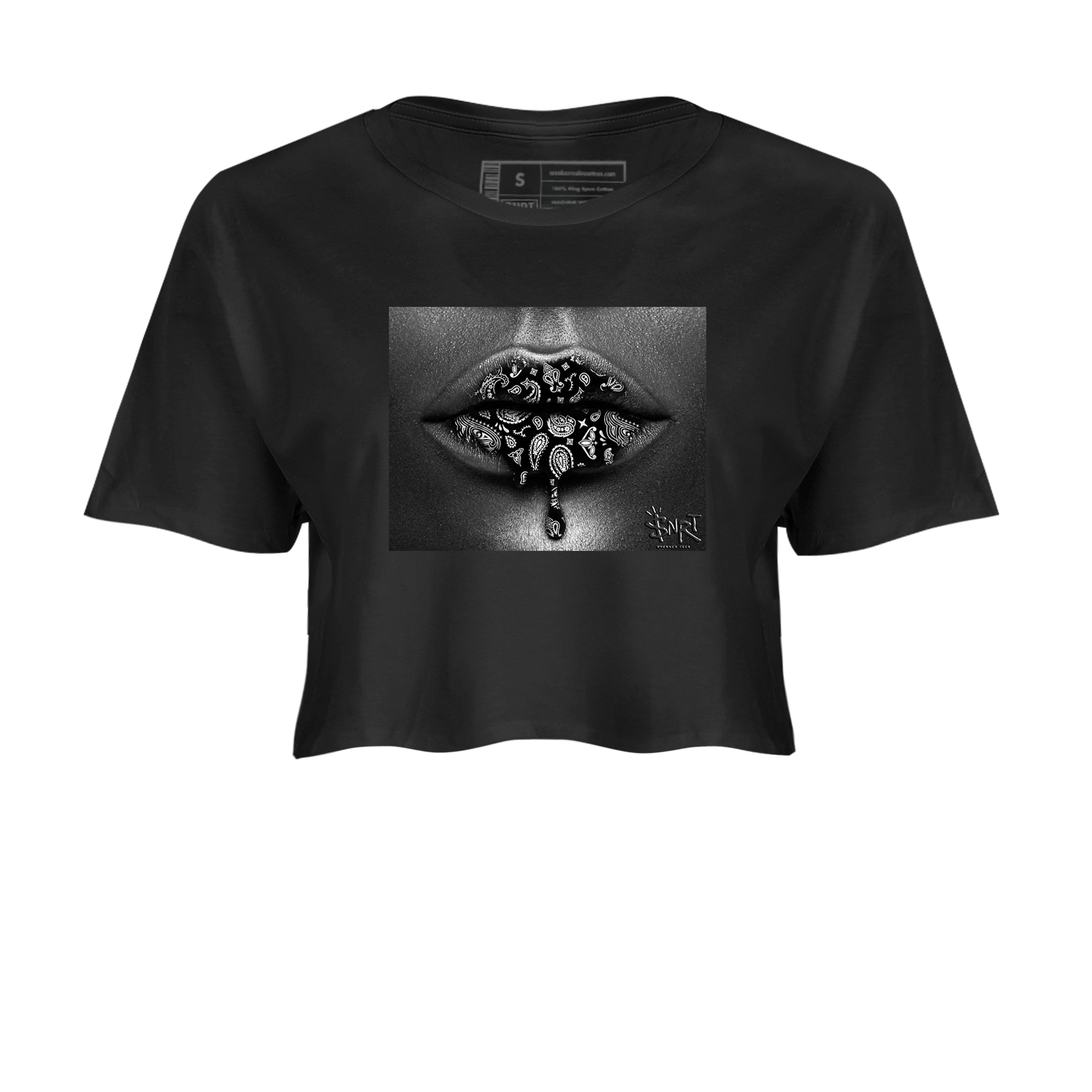 Bandana Lips snkmatch Women's Top - Air Jordan 12 Black Wolf Grey