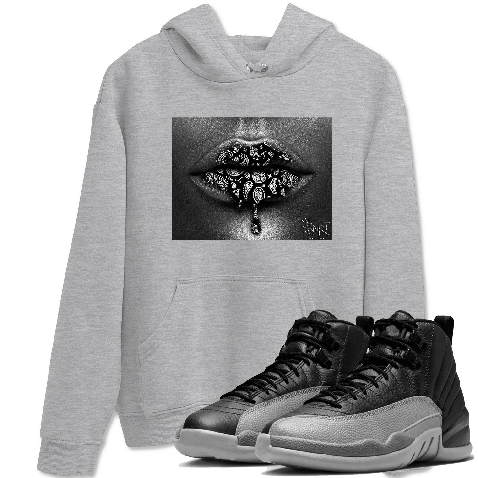 Bandana Lips snkmatch Tees - Air Jordan 12 Black Wolf Grey