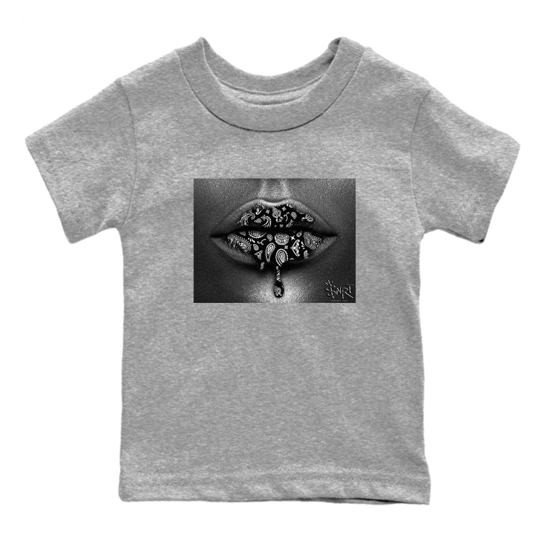 Bandana Lips snkmatch Tees Kids - Air Jordan 12 Black Wolf Grey