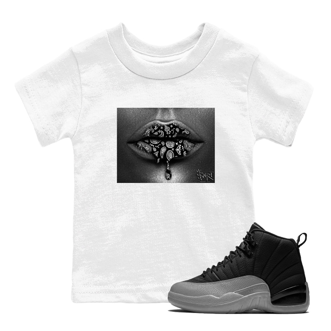 Bandana Lips snkmatch Tees Kids - Air Jordan 12 Black Wolf Grey