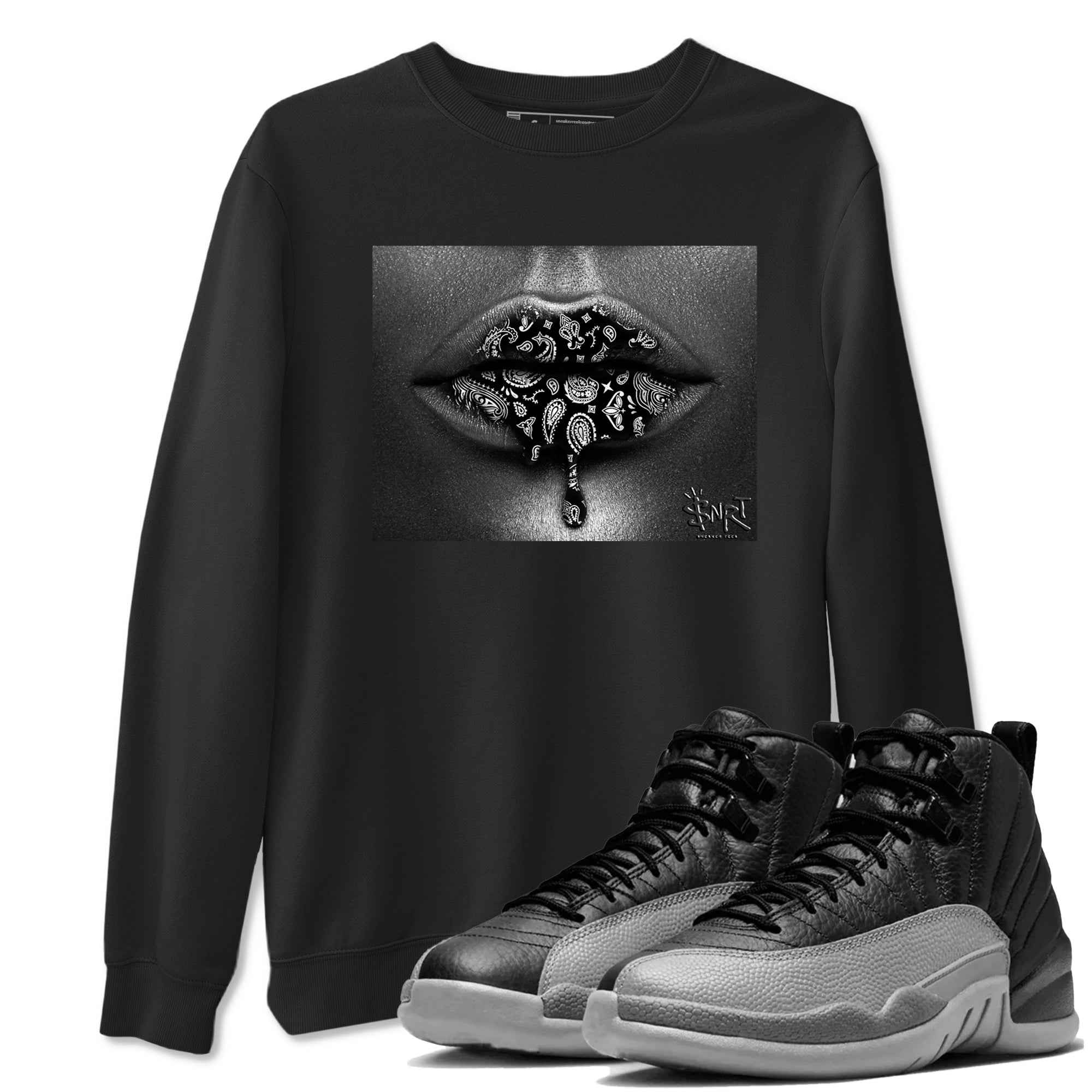 Bandana Lips snkmatch Tees - Air Jordan 12 Black Wolf Grey