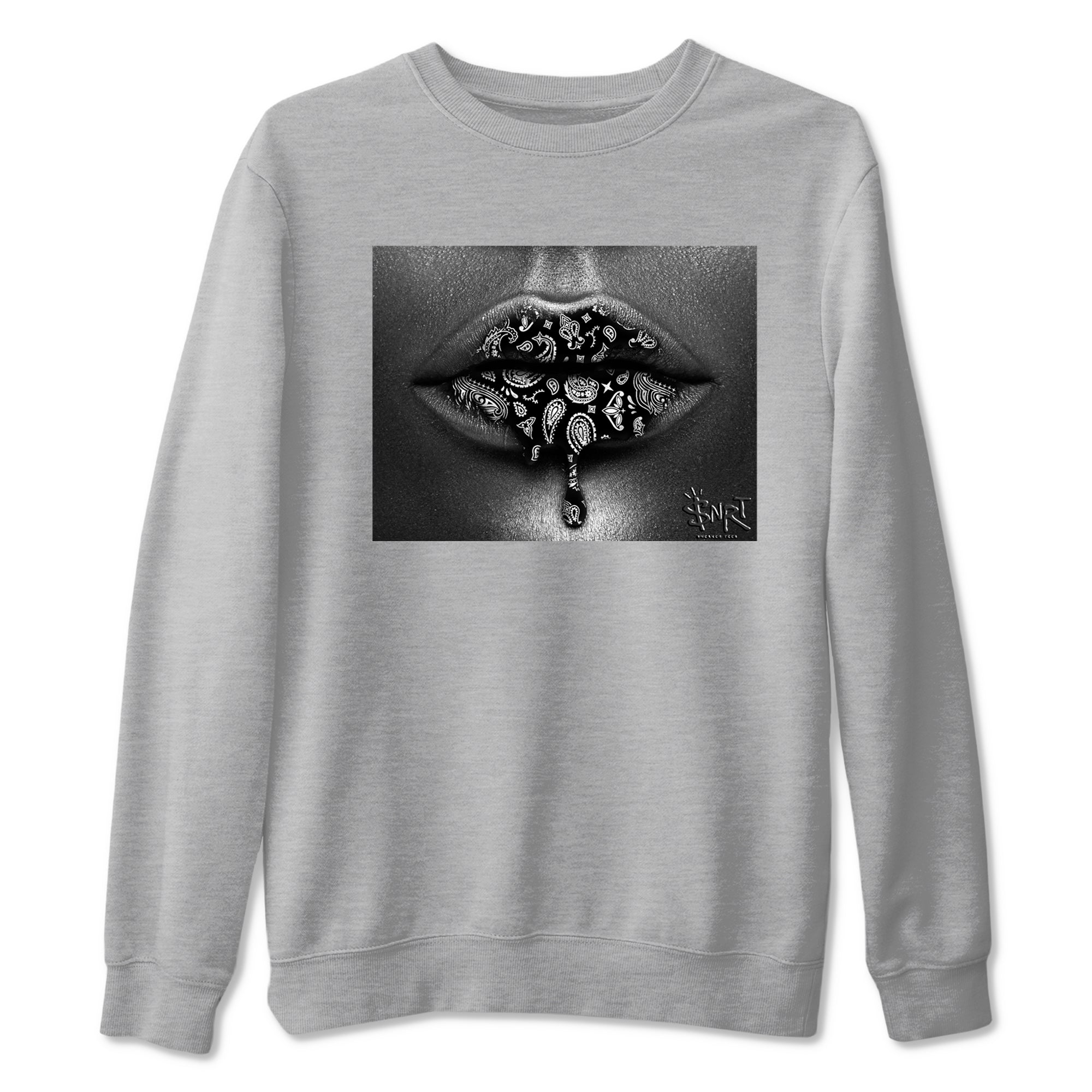 Bandana Lips snkmatch Tees - Air Jordan 12 Black Wolf Grey