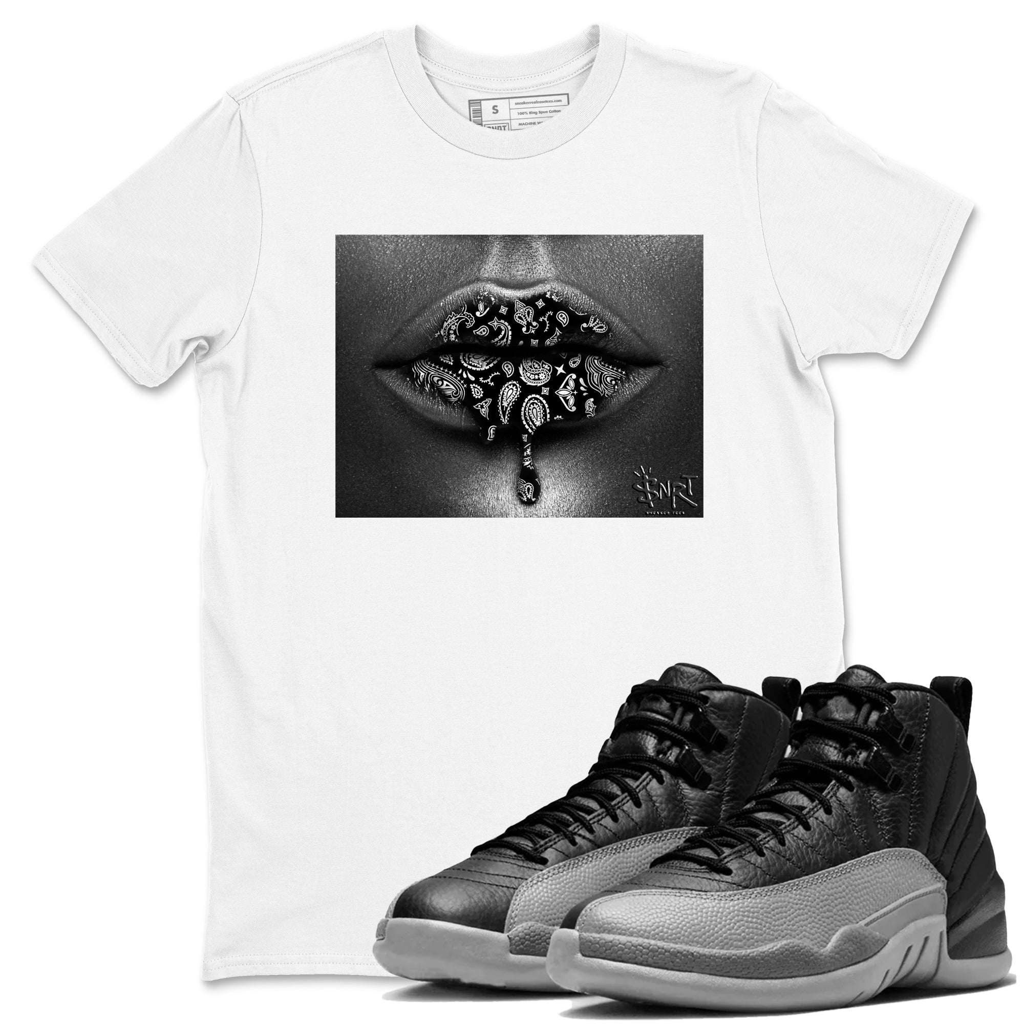 Bandana Lips snkmatch Tees - Air Jordan 12 Black Wolf Grey
