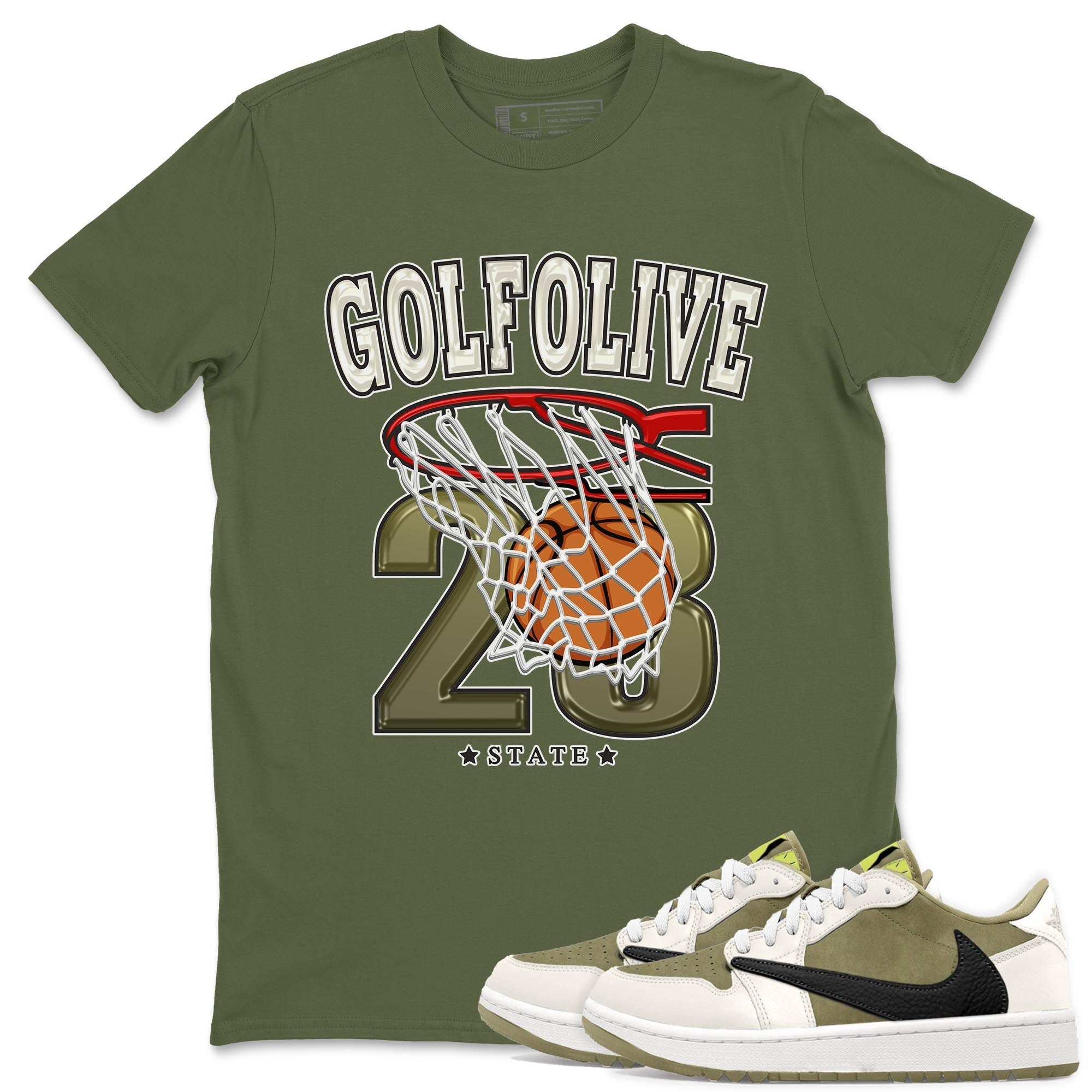 Basketball snkmatch Tee - Air Jordan 1 Travis Scott Golf Olive