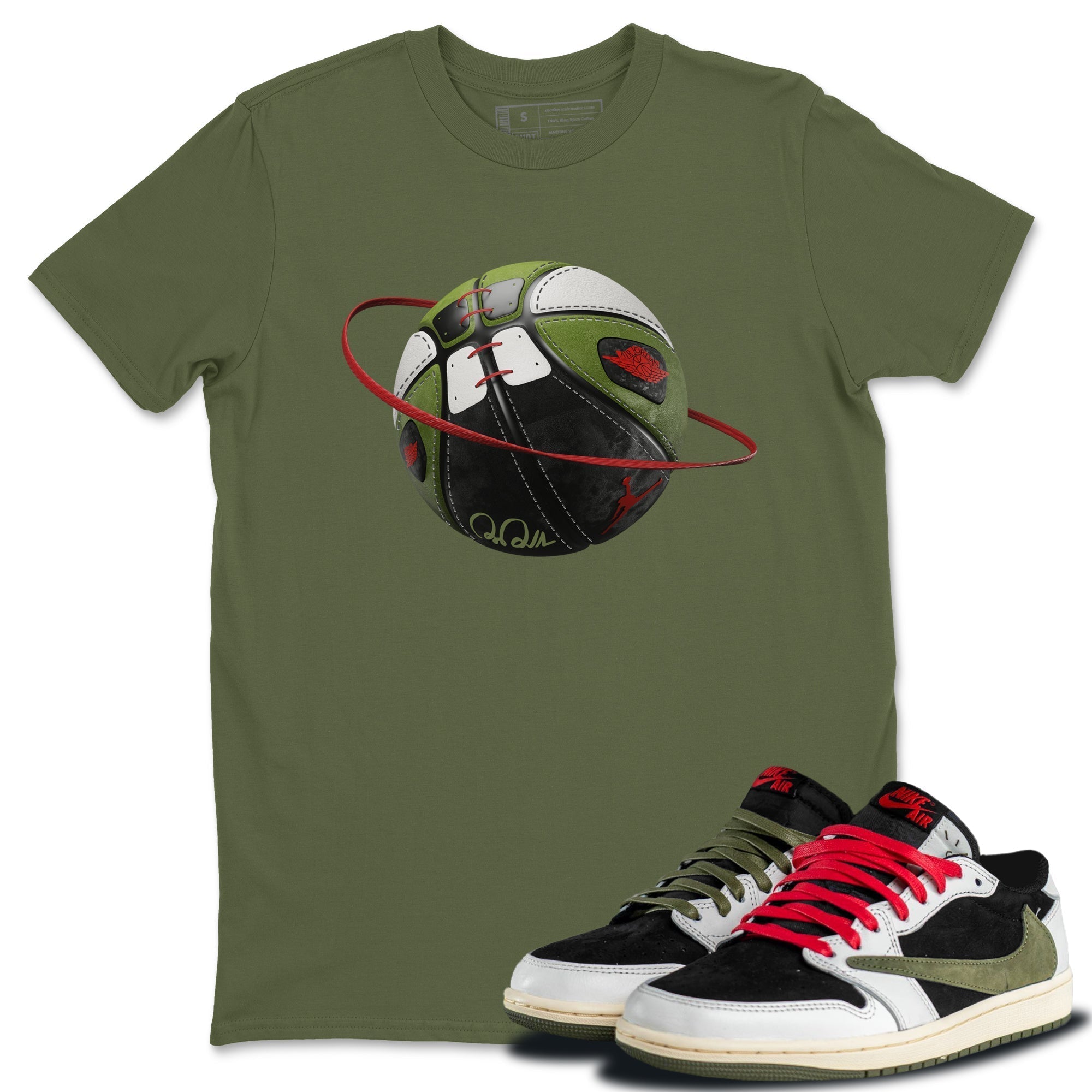 Basketball Planet Unisex Tops - Air Jordan 1 Travis Scott Olive