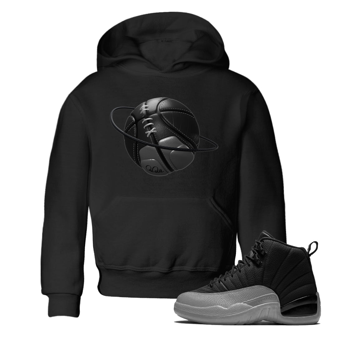 Basketball Planet snkmatch Tees Kids - Air Jordan 12 Black Wolf Grey