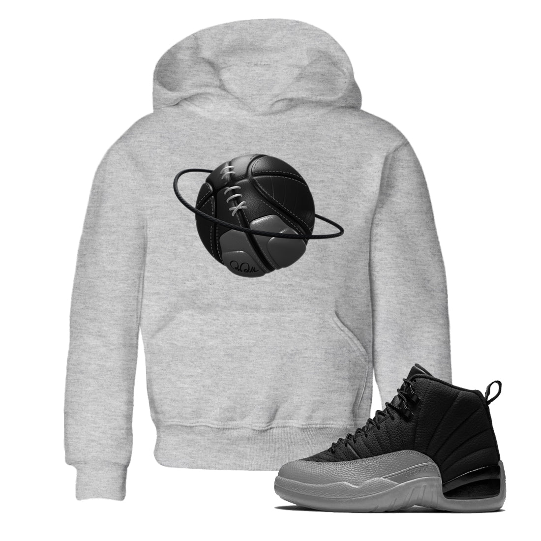 Basketball Planet snkmatch Tees Kids - Air Jordan 12 Black Wolf Grey