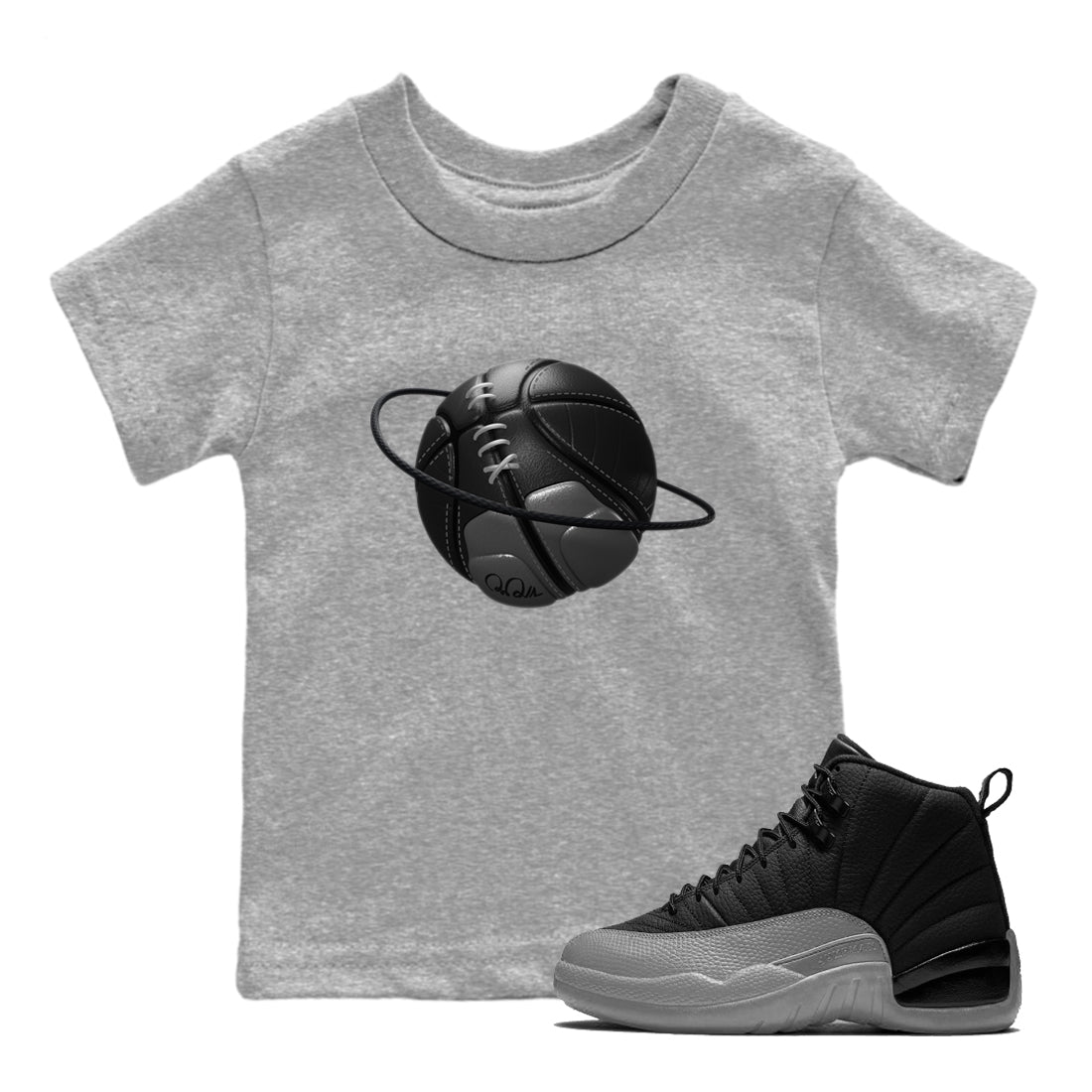 Basketball Planet snkmatch Tees Kids - Air Jordan 12 Black Wolf Grey