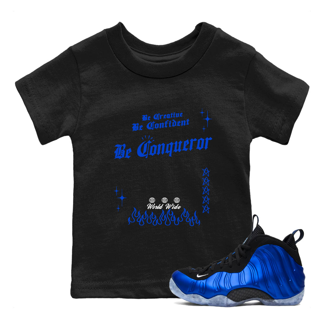 Be Conqueror snkmatch Tees Kids - Air Foamposite One Royal
