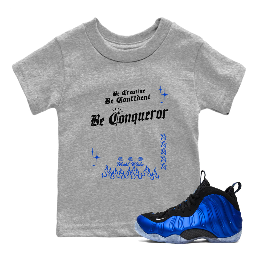 Be Conqueror snkmatch Tees Kids - Air Foamposite One Royal
