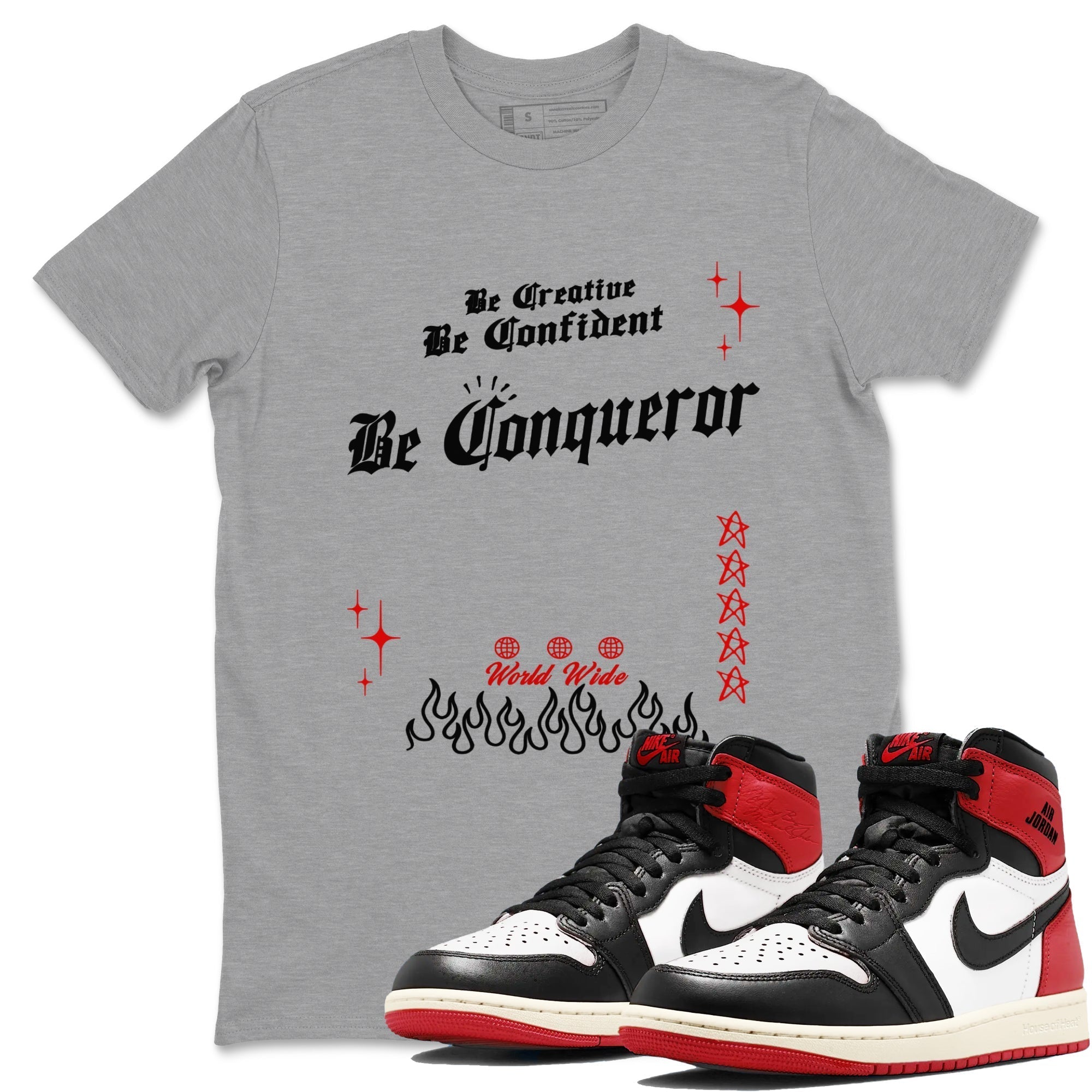 Be Conqueror snkmatch Tees - Air Jordan 1 Black Toe Reimagined