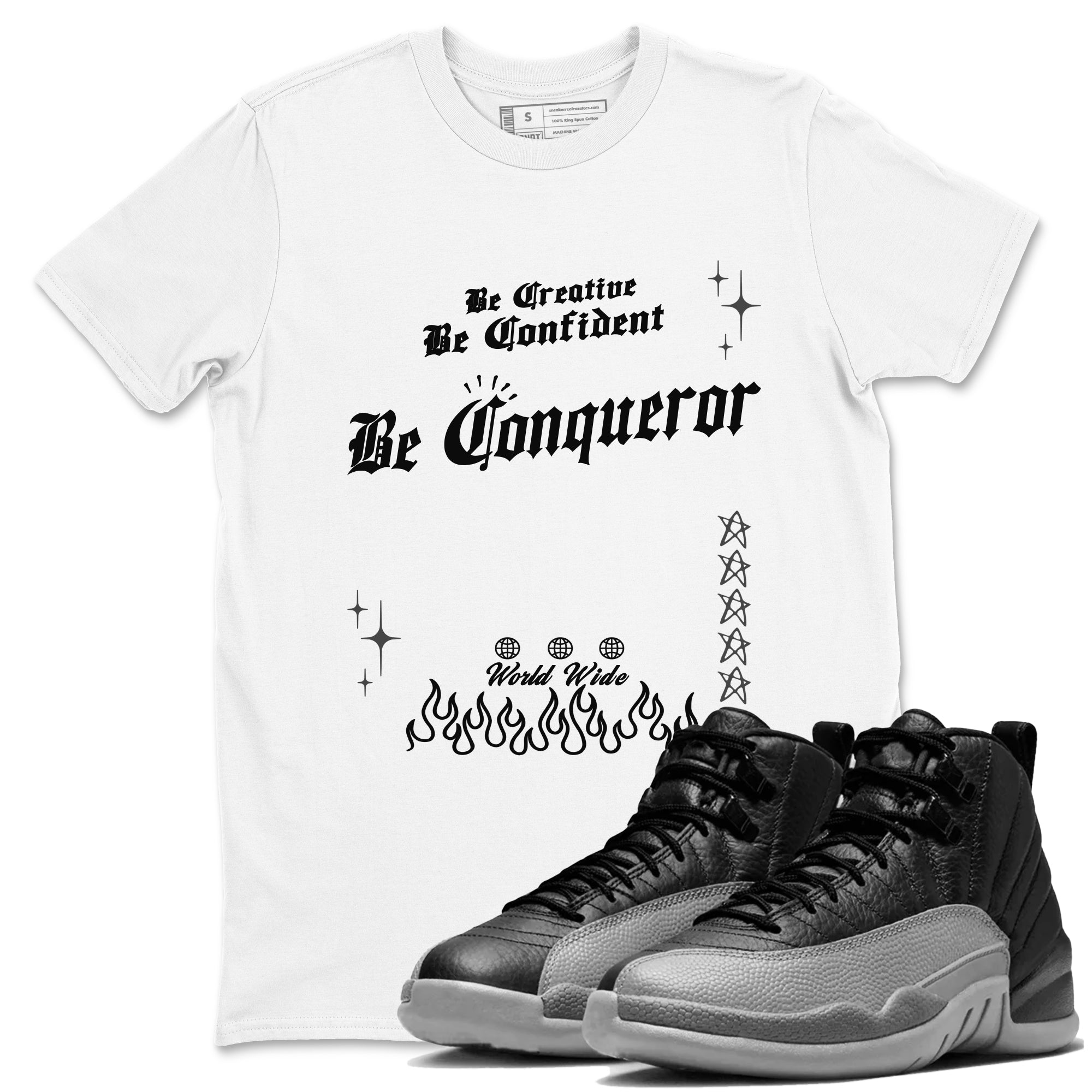 Be Conqueror snkmatch Tees - Air Jordan 12 Black Wolf Grey