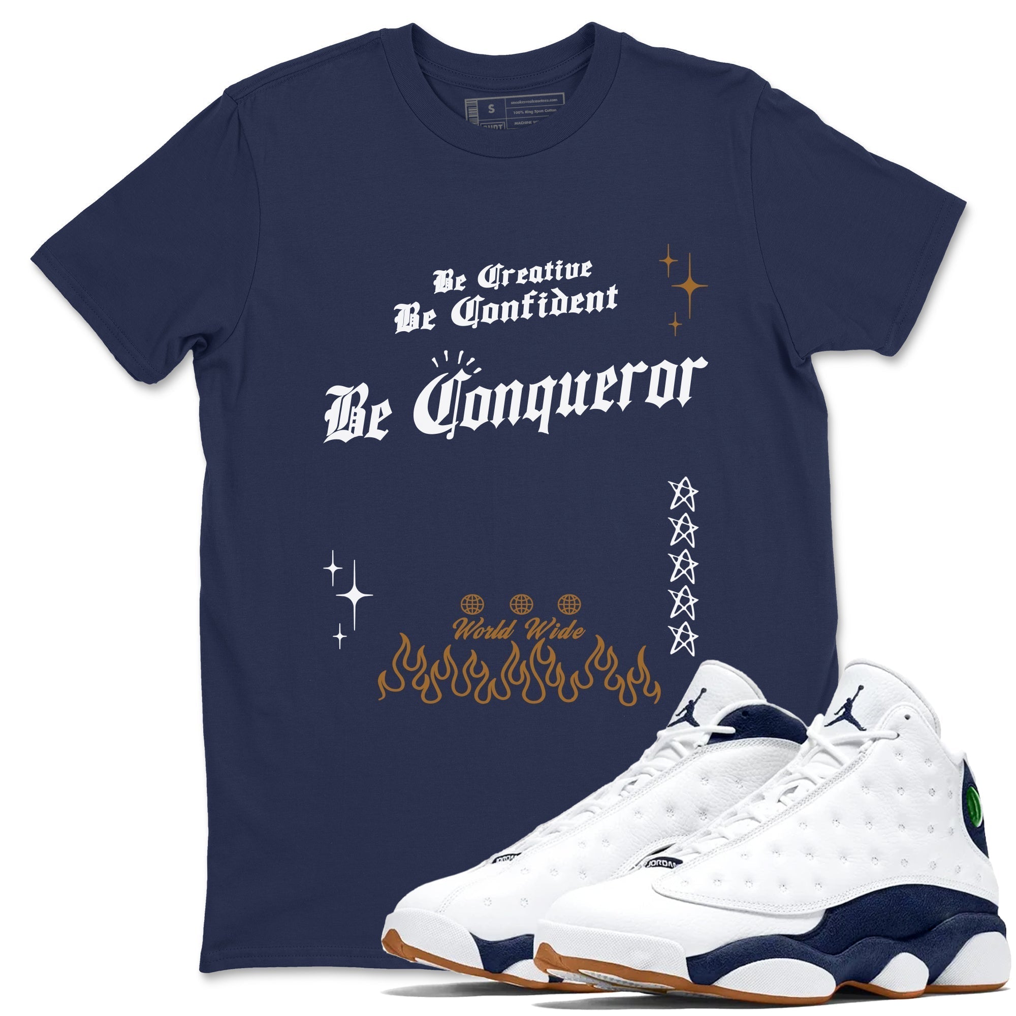 Be Conqueror snkmatch Tees - Air Jordan 13 Midnight Navy