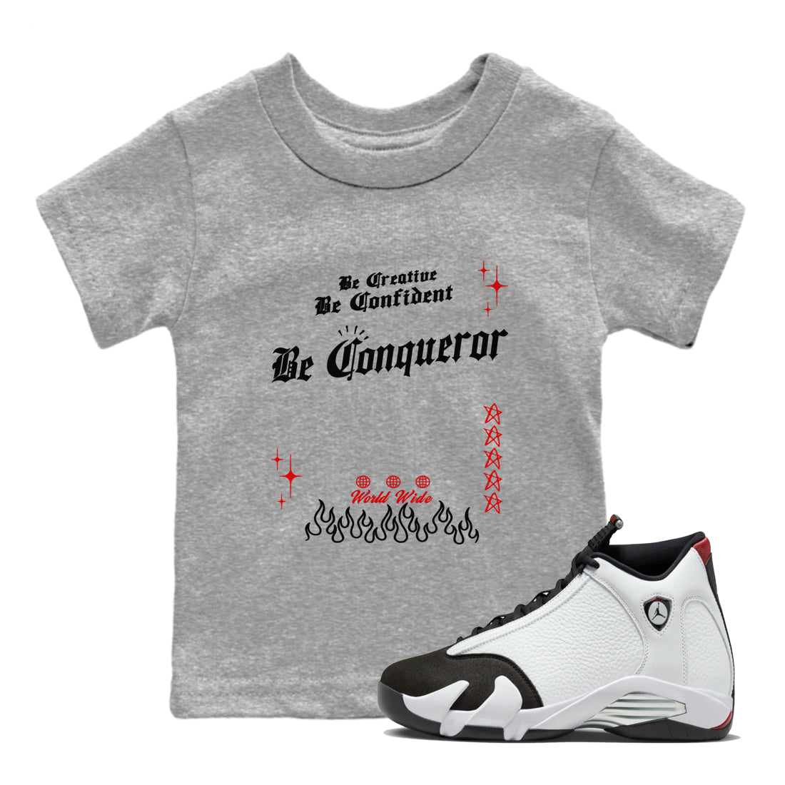Be Conqueror snkmatch Tees Kids - Air Jordan 14 Black Toe