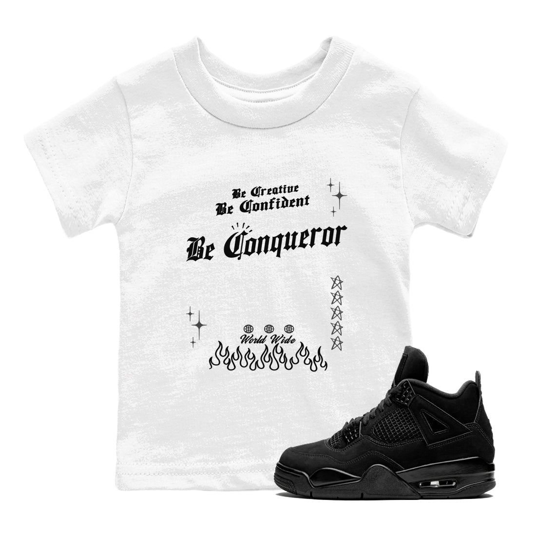 Be Conqueror snkmatch Tees Kids - Air Jordan 4 Black Cat