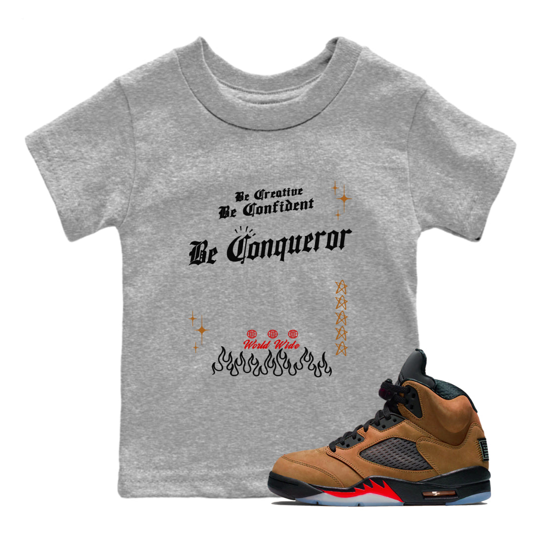 Be Conqueror snkmatch Tees Kids - Air Jordan 5 Archaeo Brown