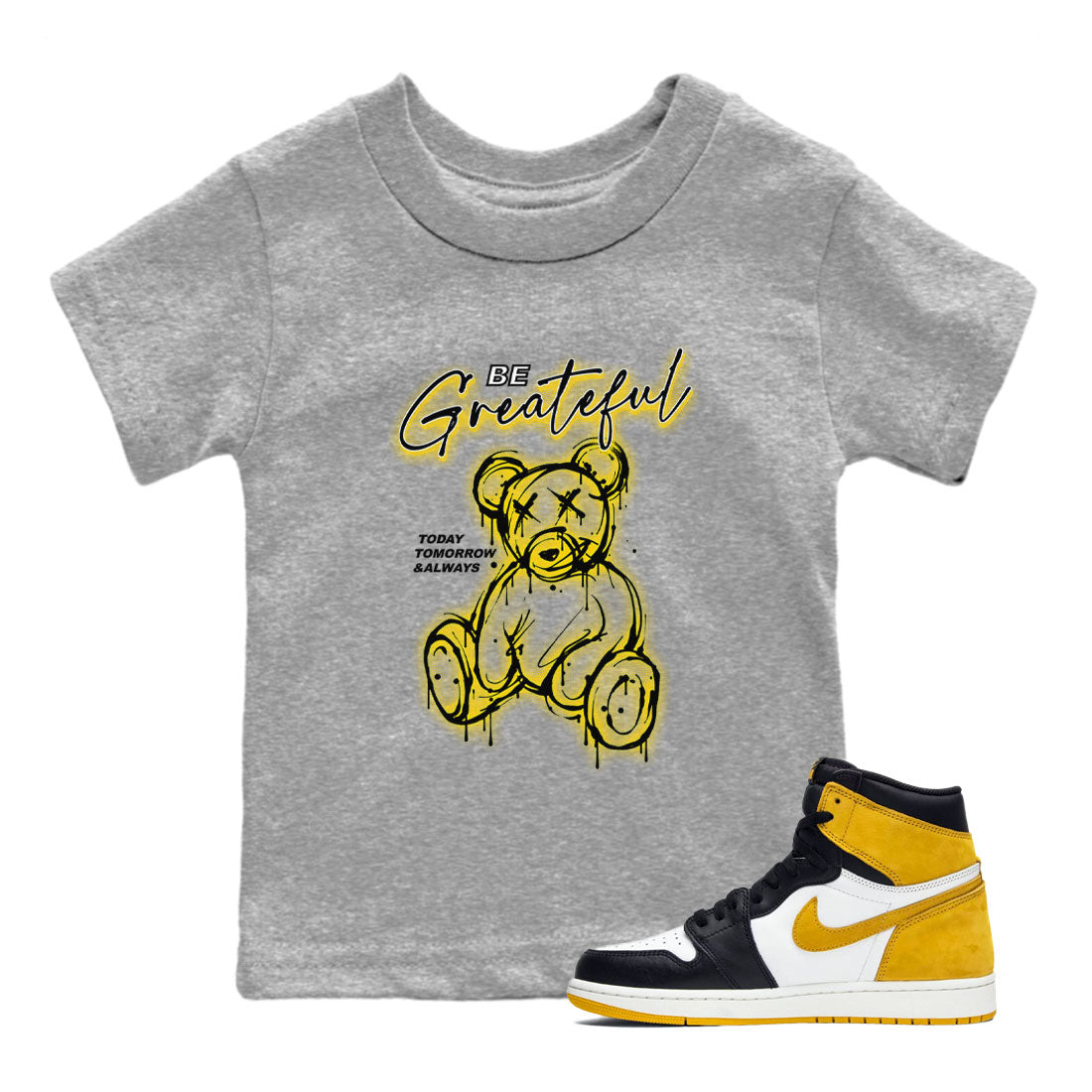 Be Grateful snkmatch Tees Kids - Air Jordan 1 Yellow Ochre