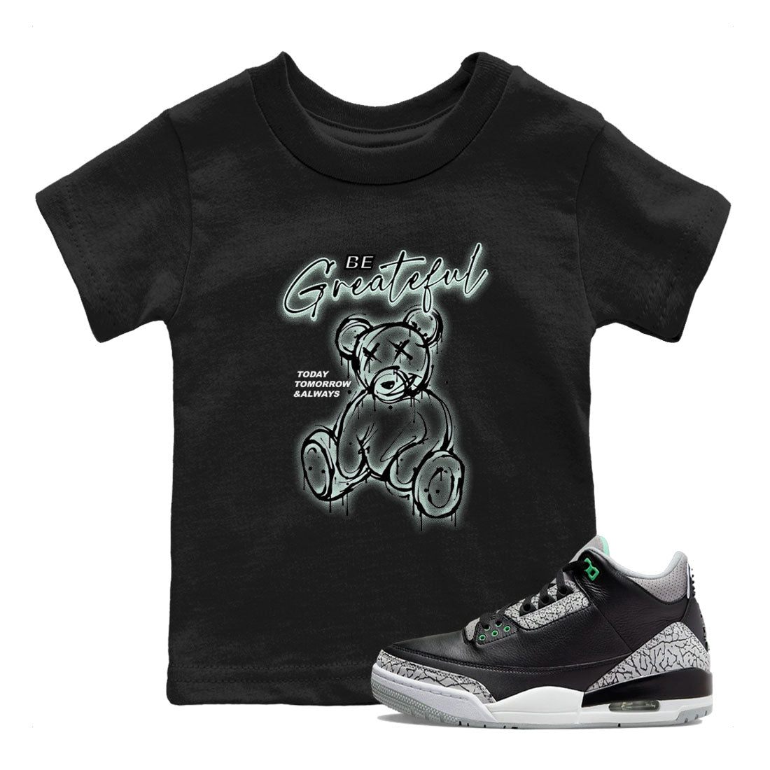 Be Grateful snkmatch Tees Kids - Air Jordan 3 Green Glow