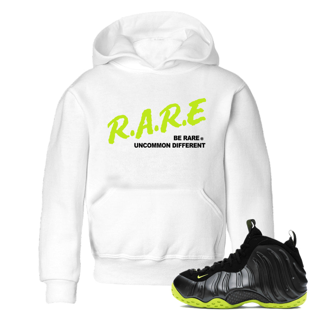 Be Rare Uncommon Different snkmatch Tees Kids - Air Foamposite One Black Volt