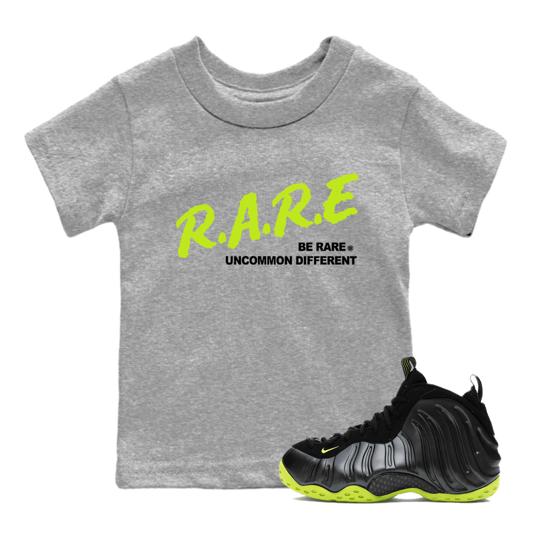 Be Rare Uncommon Different snkmatch Tees Kids - Air Foamposite One Black Volt