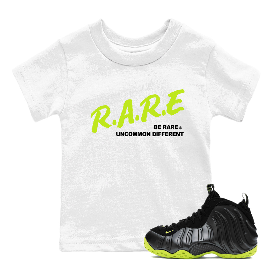 Be Rare Uncommon Different snkmatch Tees Kids - Air Foamposite One Black Volt