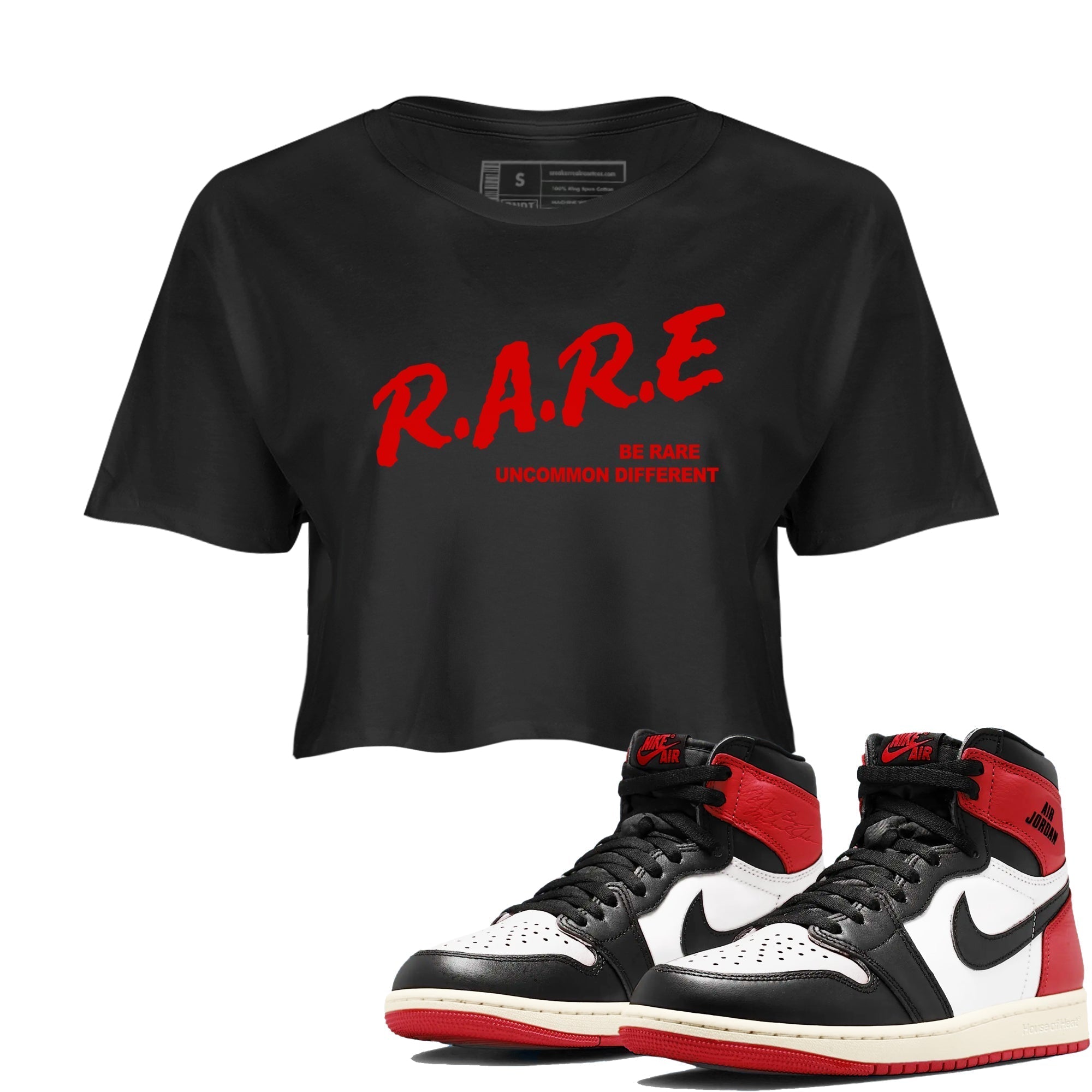 Be Rare Uncommon Different snkmatch Women's Top - Air Jordan 1 Black Toe Reimagined