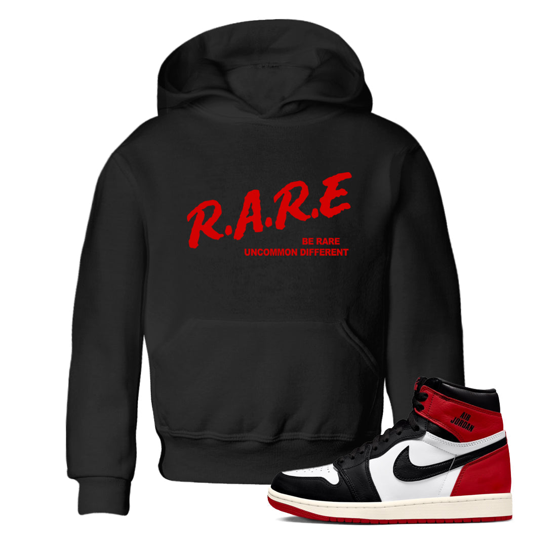 Be Rare Uncommon Different snkmatch Tees Kids - Air Jordan 1 Black Toe Reimagined