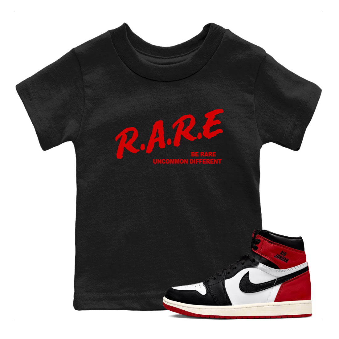 Be Rare Uncommon Different snkmatch Tees Kids - Air Jordan 1 Black Toe Reimagined