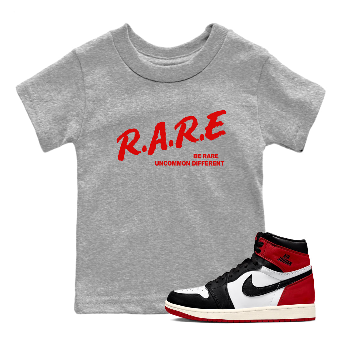 Be Rare Uncommon Different snkmatch Tees Kids - Air Jordan 1 Black Toe Reimagined