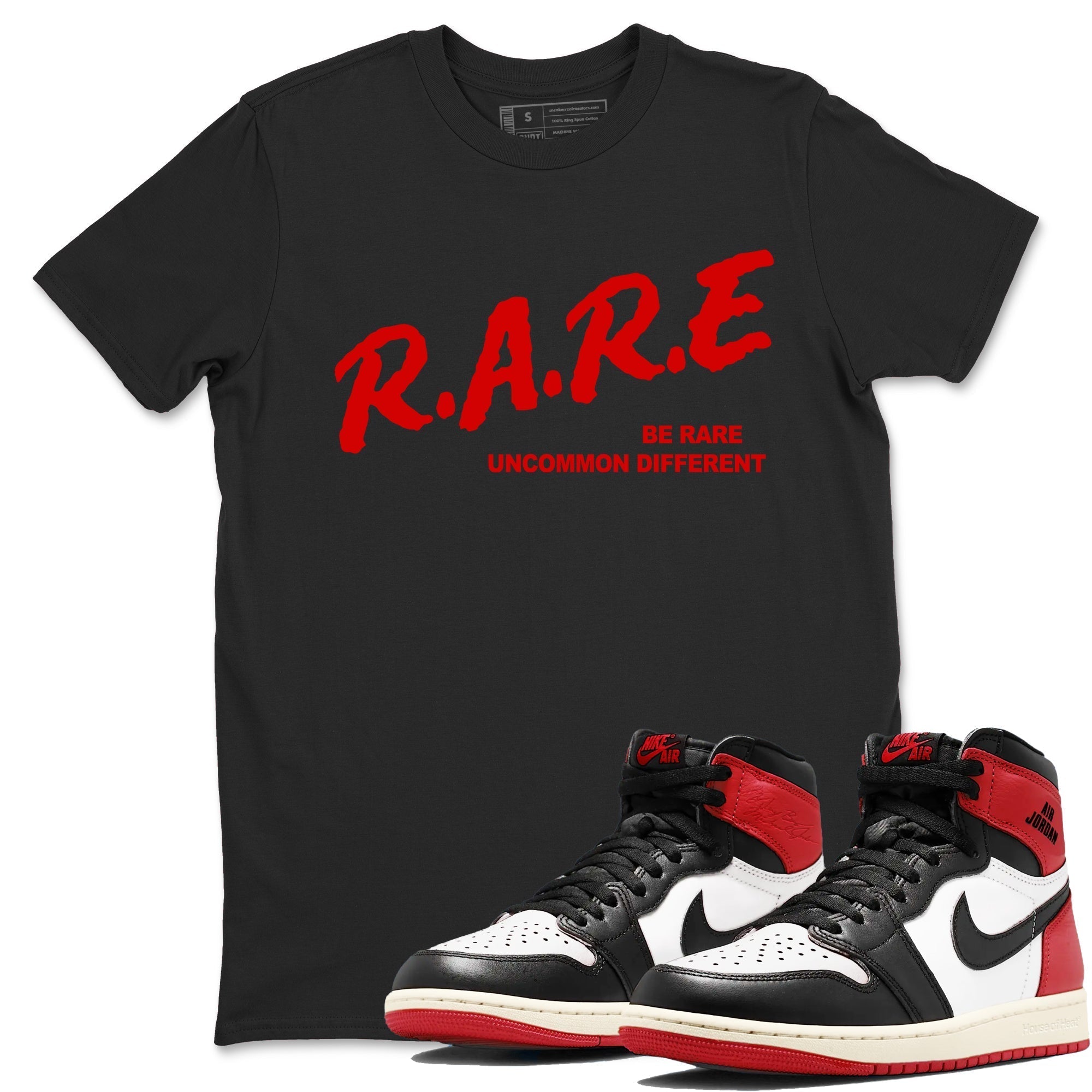 Be Rare Uncommon Different snkmatch Tees - Air Jordan 1 Black Toe Reimagined