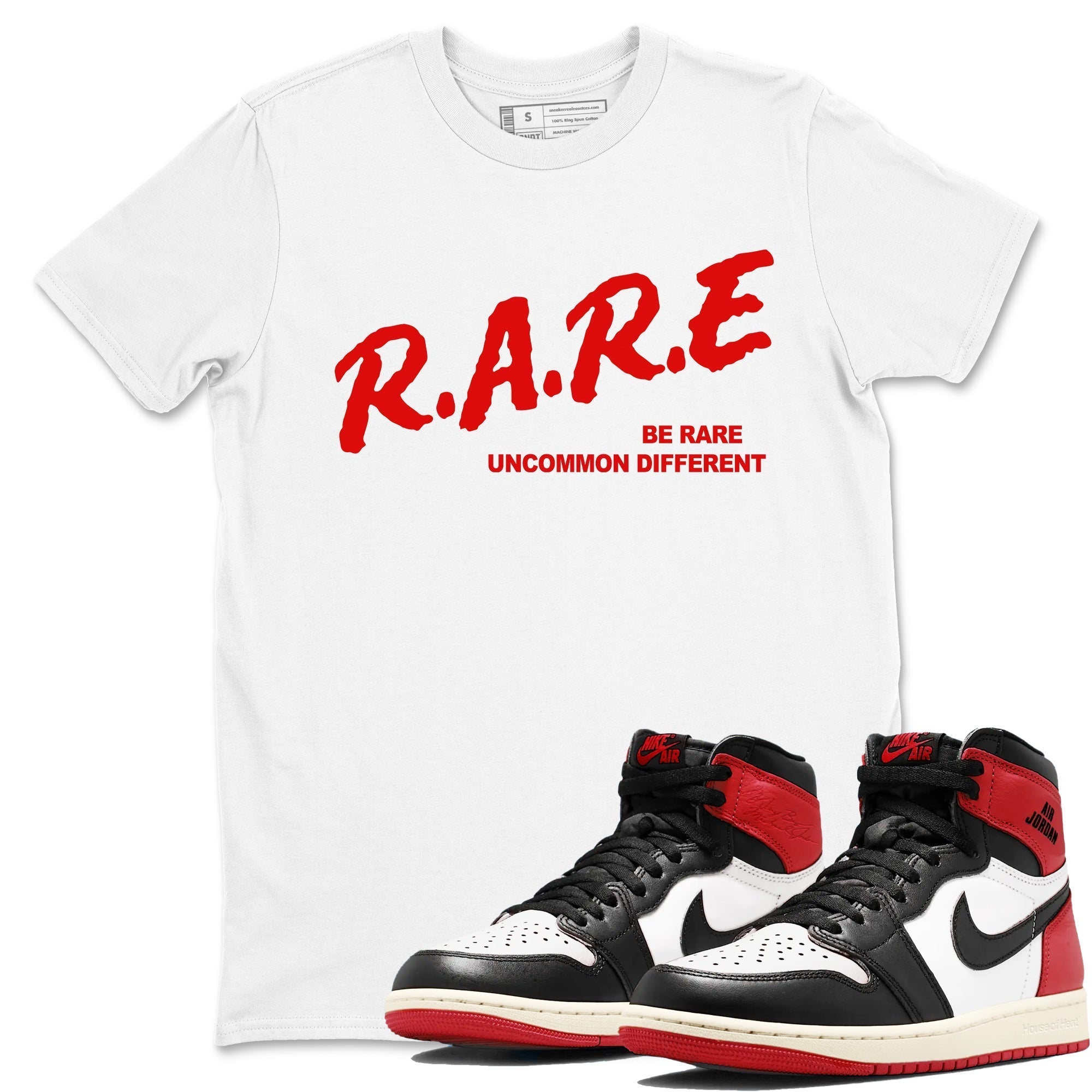 Be Rare Uncommon Different snkmatch Tees - Air Jordan 1 Black Toe Reimagined