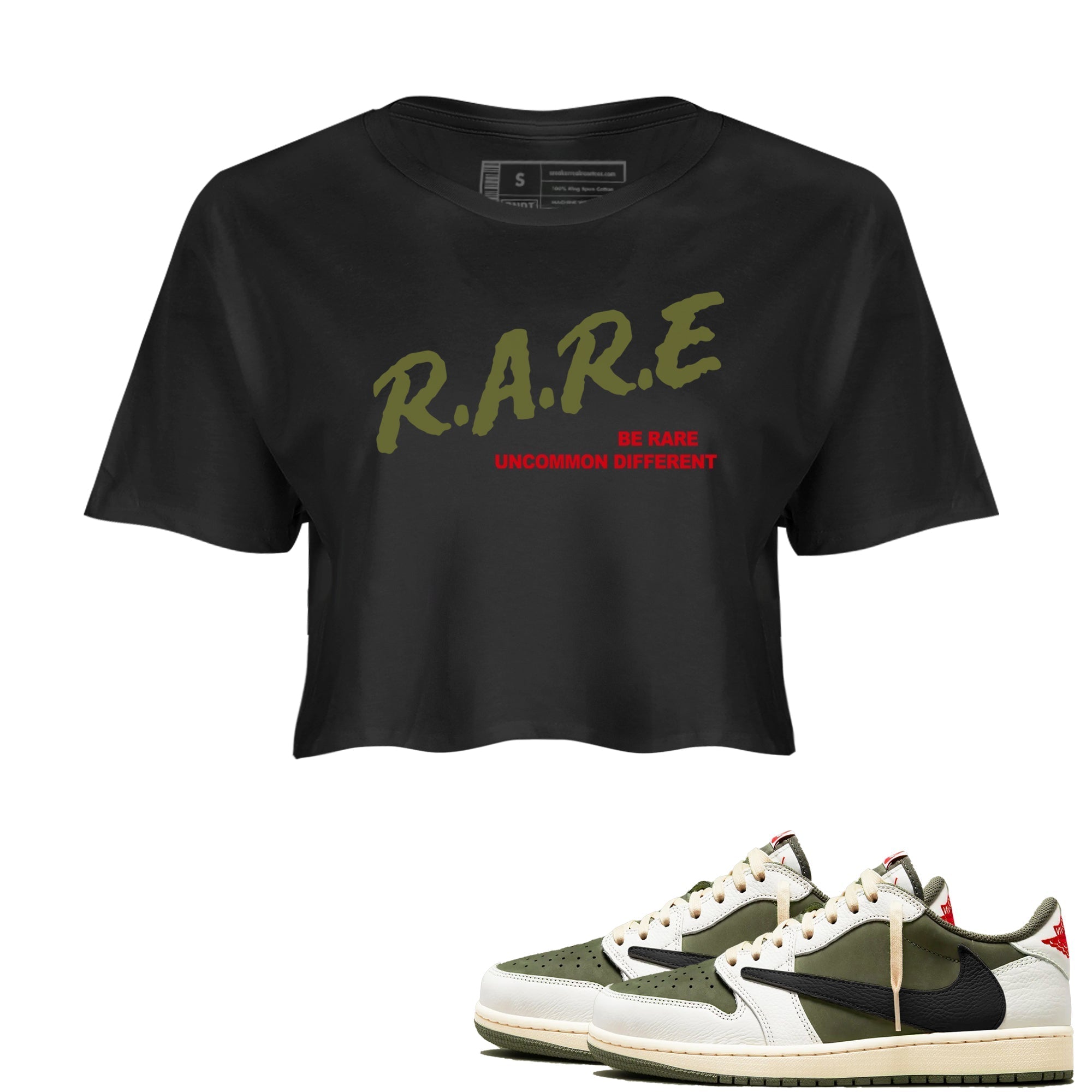 Be Rare Uncommon Different snkmatch Women's Top - Air Jordan 1 Travis Scott Medium Olive