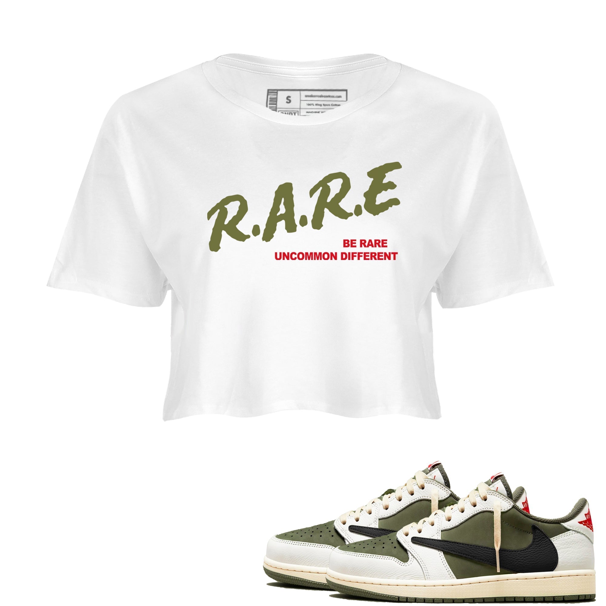 Be Rare Uncommon Different snkmatch Women's Top - Air Jordan 1 Travis Scott Medium Olive