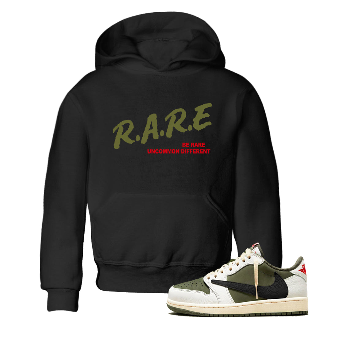 Be Rare Uncommon Different snkmatch Tees Kids - Air Jordan 1 Travis Scott Medium Olive
