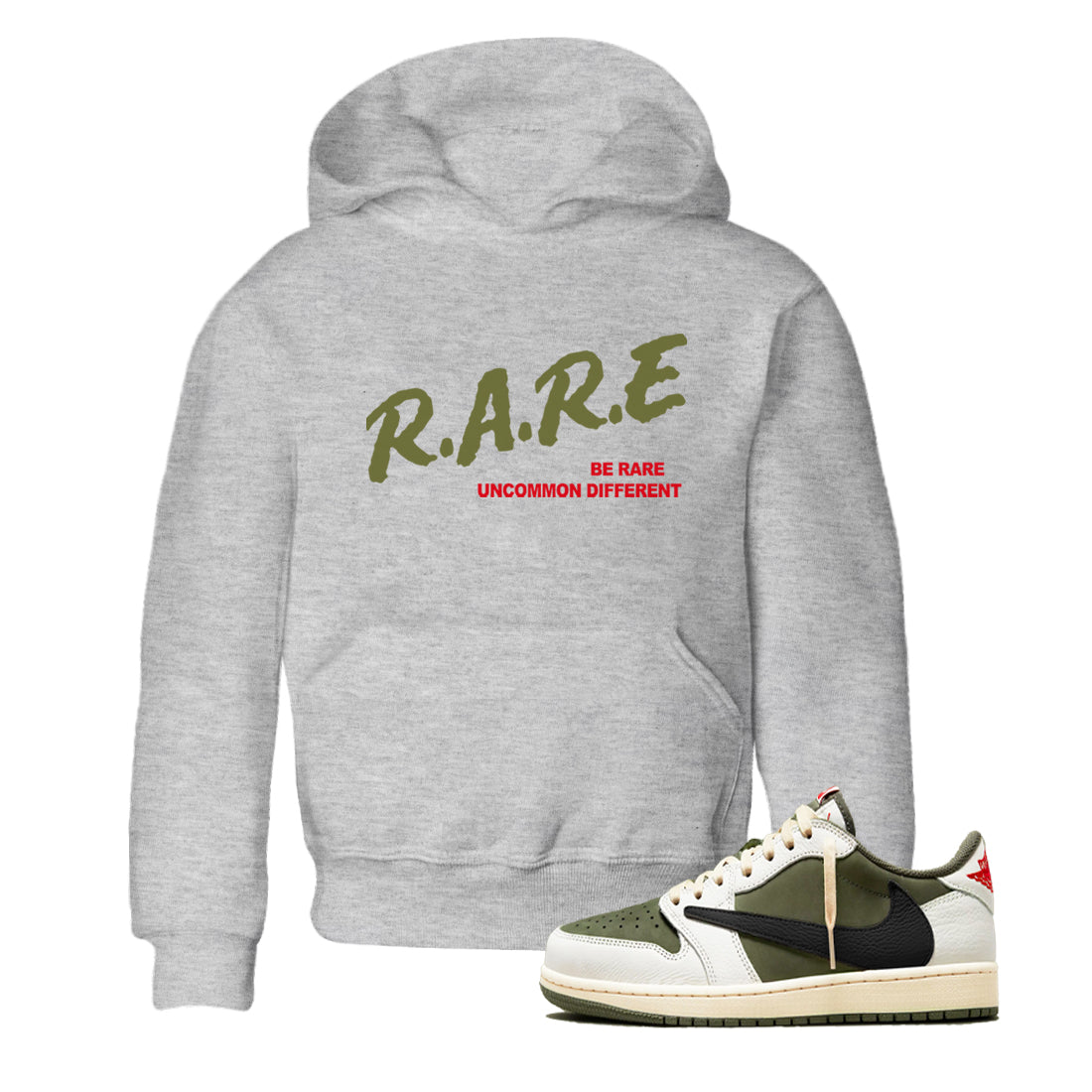 Be Rare Uncommon Different snkmatch Tees Kids - Air Jordan 1 Travis Scott Medium Olive