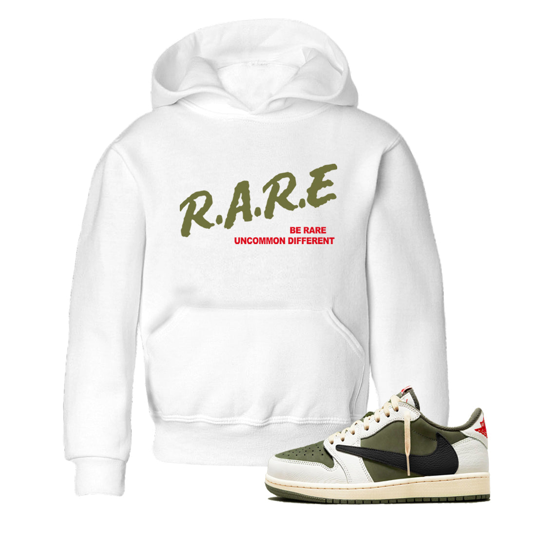 Be Rare Uncommon Different snkmatch Tees Kids - Air Jordan 1 Travis Scott Medium Olive