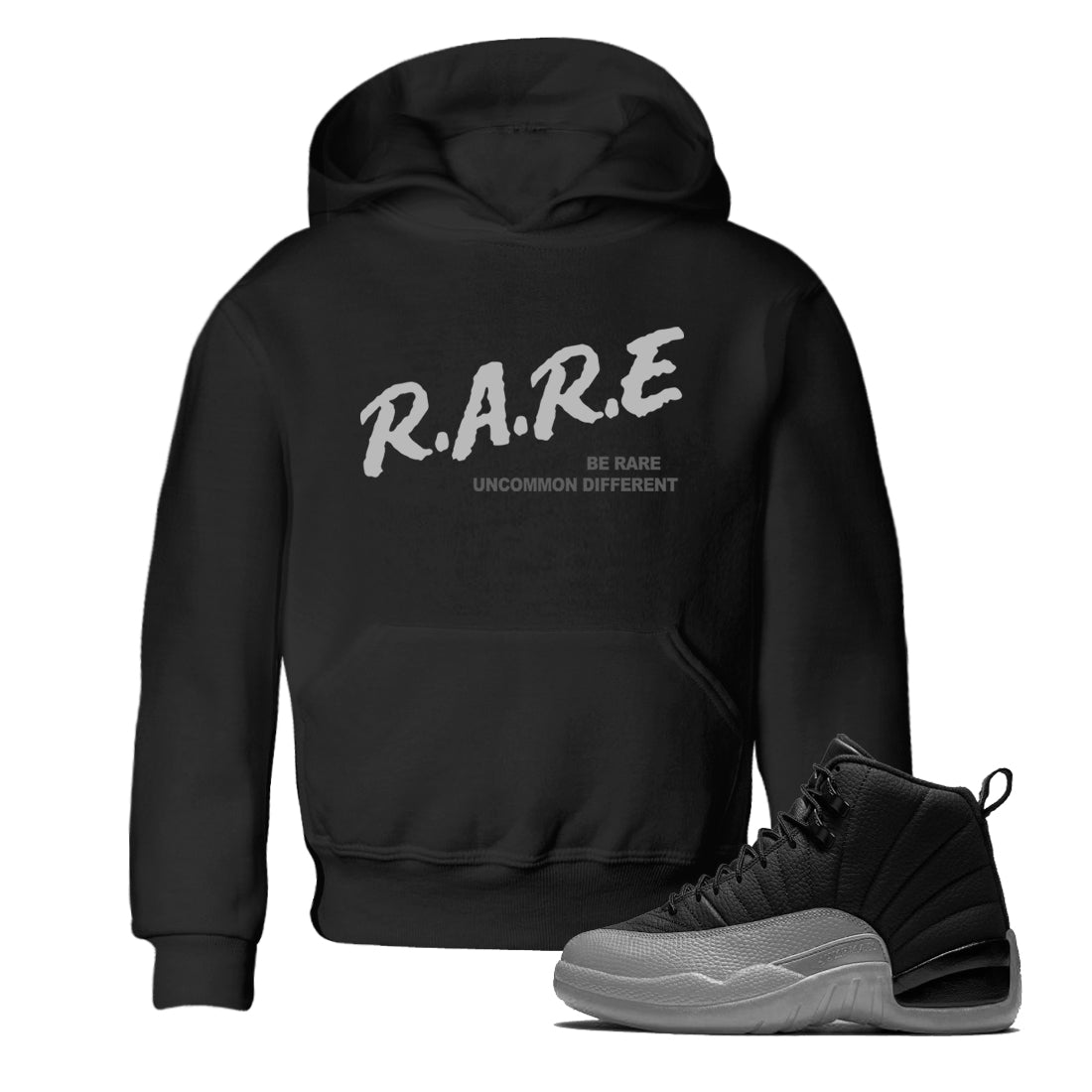 Be Rare Uncommon Different snkmatch Tees Kids - Air Jordan 12 Black Wolf Grey