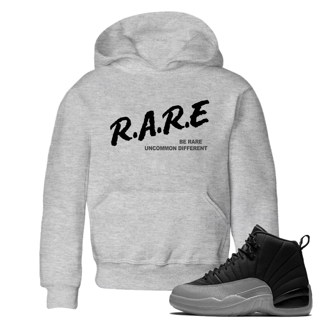 Be Rare Uncommon Different snkmatch Tees Kids - Air Jordan 12 Black Wolf Grey