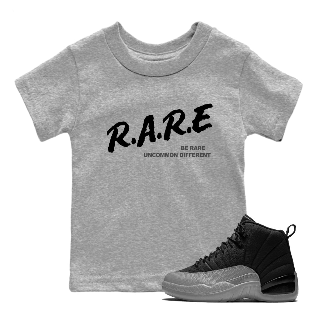 Be Rare Uncommon Different snkmatch Tees Kids - Air Jordan 12 Black Wolf Grey
