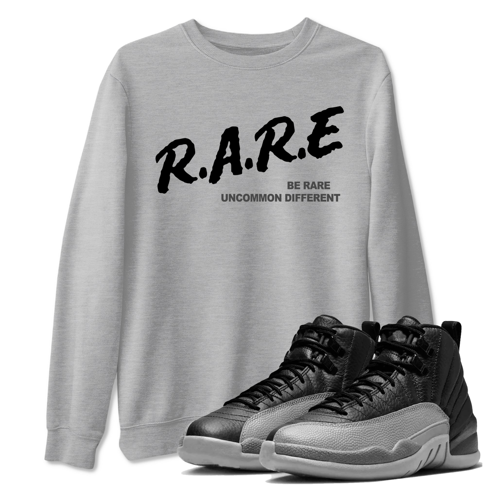 Be Rare Uncommon Different snkmatch Tees - Air Jordan 12 Black Wolf Grey