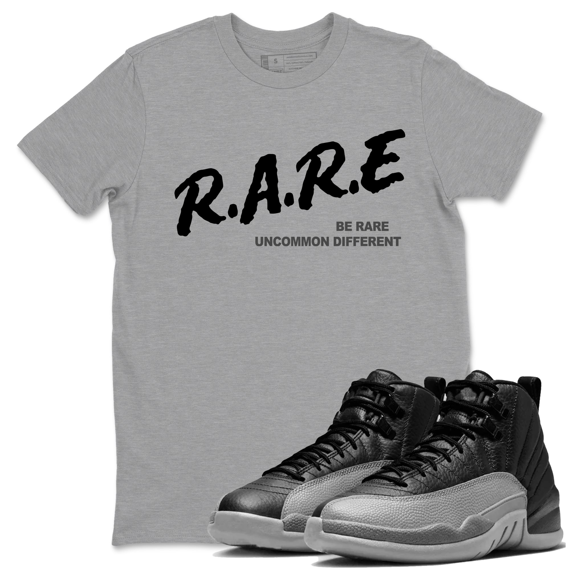 Be Rare Uncommon Different snkmatch Tees - Air Jordan 12 Black Wolf Grey