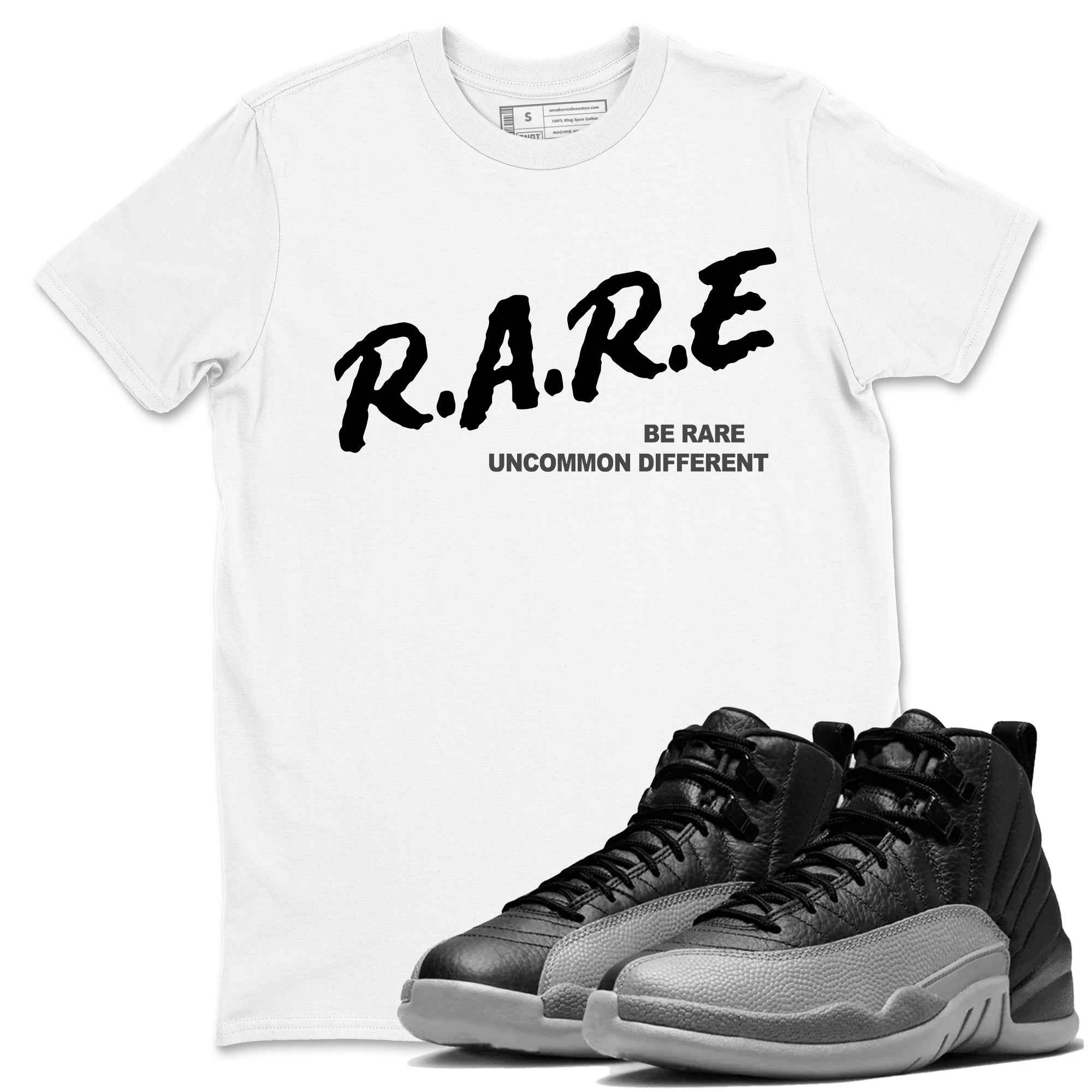 Be Rare Uncommon Different snkmatch Tees - Air Jordan 12 Black Wolf Grey