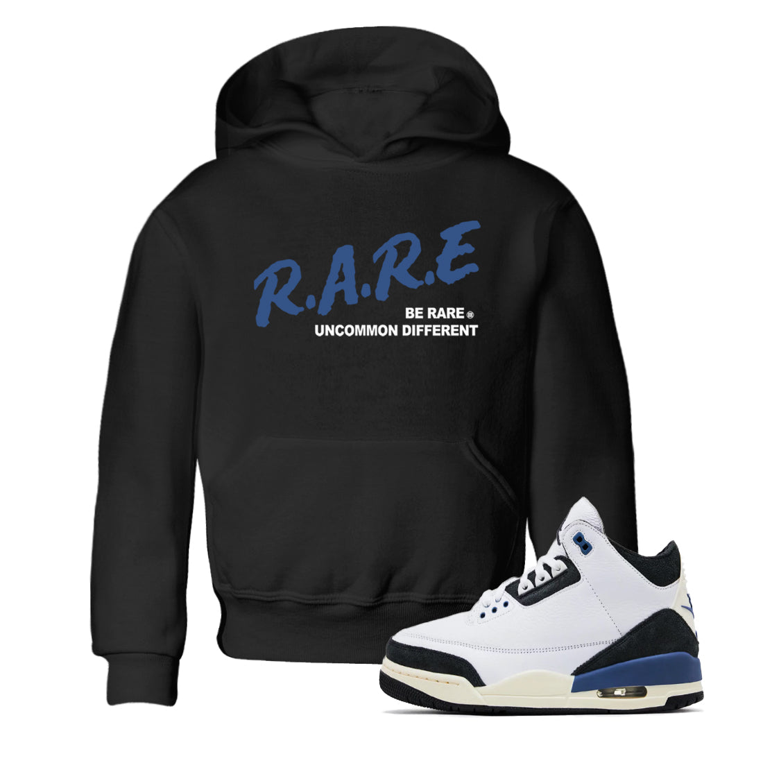 Be Rare Uncommon Different snkmatch Tees Kids - Air Jordan 3 A Ma Maniere x Diffused Blue