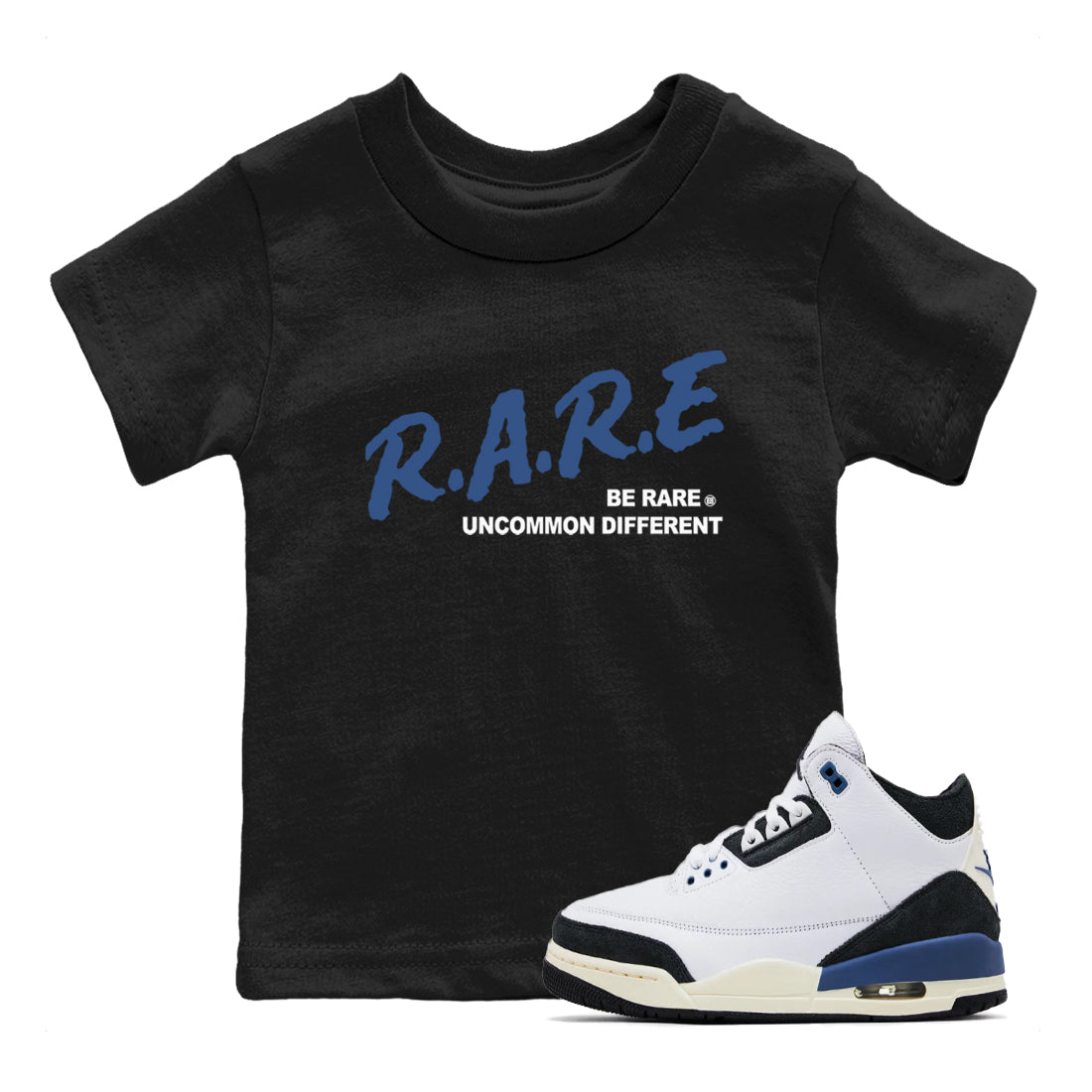 Be Rare Uncommon Different snkmatch Tees Kids - Air Jordan 3 A Ma Maniere x Diffused Blue